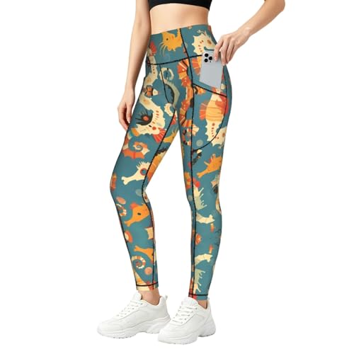 Pantalon de yoga doux extensible imprimé hippocampe avec poche
