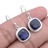 cute cartilage earrings amazon Joyas de Jaipur, India. Aretes de plata para mujer,925 Sterling Silver Cushion Cut Blue Sapphire Earrings