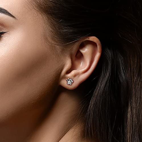 10K Gold 1/20ct TDW Diamond Dog Paw Print Earrings Gift for Women by DZON (I-J,I2)2