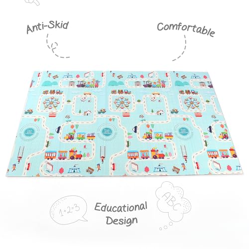 Image of FIRSTCRY INTELLISKILLS Premium Extra Large Reversible Play Mat for Babies | Learning & Crawling Foldable Baby Mat for Floor | 6.5x4.5 ft | 0.6cm Thick (Carnival & Alphabet), Multicolor, 1 Count