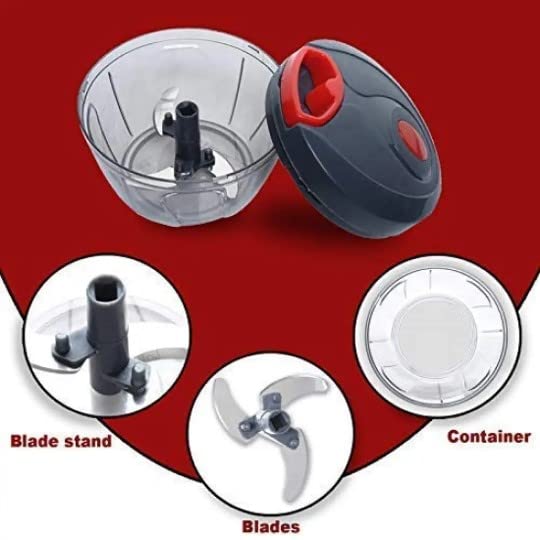 Image of RIOMAX Plastic 450 ML Manual Vegetable Chopper with 3 Blades /Pull Chopper /Vegetable Cutter /Dori Chopper /Quick Chopper (450 ML, Grey)