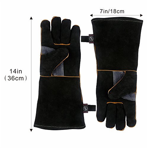 Kim Yuan Extreme Heat & Fire Resistant Gloves Leather With Kevlar Stitching,Mitts Perfect For Fireplace, Stove, Oven, Grill, Welding, Bbq, Mig, Pot Holder, Animal Handling #TOP5