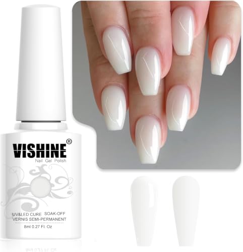 Vishine Esmalte Gel Semipermanente Blanco Lechoso, Natural Nude French Manicure, Nail Art Gel Soak-Off UV LED 8ml