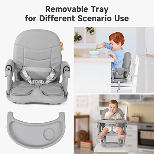 Image of YOLEO Baby High Chair Booster Seat for Dining Table, Foldable High Chairs with Adjustable Heights, Travel Booster Seat with Removable Tray