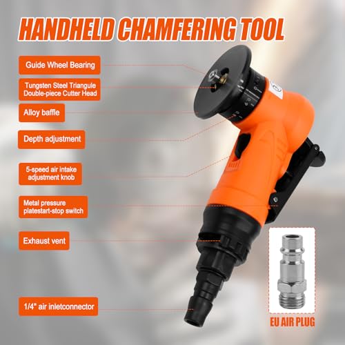 2-in-1 45° pneumatisches Anfasmaschinen-Set mit Klinge und Lager, Handschleiferwerkzeuge für Bogenecke, 1/4-Zoll-Lufteinlass für Metallgrat, Trimmen von Holz, Entgraten (6C & 6R Winkelklingen, OG)