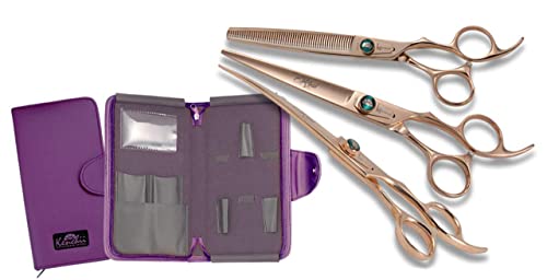 Kenchii Rose Gold Deluxe Grooming Shears Great Grooming Shears For All Breeds (7.0" 3 Piece Set) #TOP24