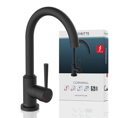 SCHÜTTE 79169 CORNWALL Küchenarmatur Niederdruck, Spültischarmatur mit hohem Auslauf, Einhebelmischer, energiesparend, 360 ° schwenkbar, Wasserhahn Küche, Armatur Spüle, Schwarz