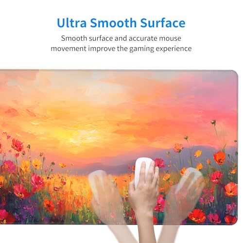 Image of Flower Oil Painting Extended Gaming Mouse Pad, with Stitched Edges Large Mouse Pad Desk Protector, Rubber Base Mousepad Keyboard Mouses Mat for Work Game Office Home- 32 inch X 12 inch Inch,E478