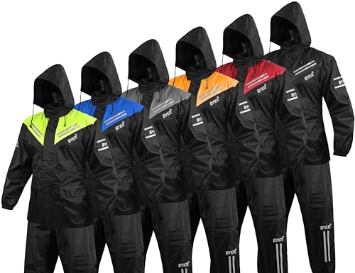 Bykr RSB-L Waterproof Outdoors Motorcycle Rain Suits For Men & Women Cycling 2-Piece Breathable & Windproof Wet Weather Protection Motocross Rain Gear Reflective Rainwear All Sports Riding Rainsuit Black L thumb #3