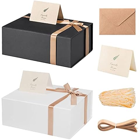 LIFELUM Gift Box 13 x 10 x 5 inch Large Black Gift Box with Magnetic Lids for Bithday Gifts Box Contains Card, Ribbon, Shredded Paper Filler (1 Pcs) Cover