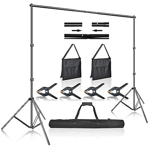 LZQ Hintergrund Unterstützungssystem Foto Studio Ständer 2,1M x 3M / 7ft x 10ft Ständer Set mit Transporttasche und Leimzwingen 4Stück für Fotostudio, Porträt und Videoaufnahmen Cover