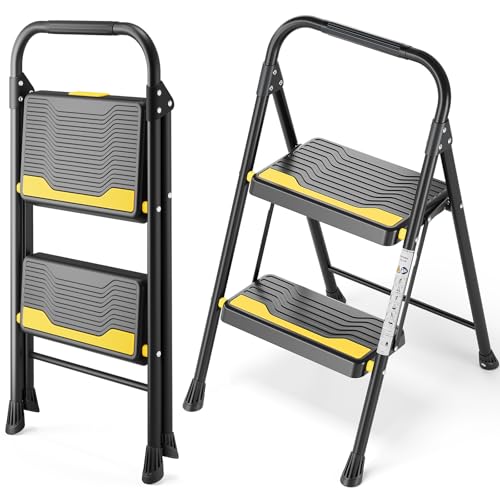 Urackify Scaletta 2 Gradini Pieghevole, Resistente Capacità 150 kg, Ampia Pedata Antiscivolo &...