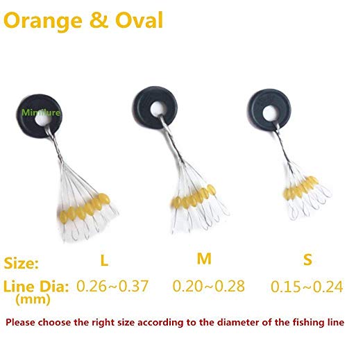 Mimilure 100 Pcs Rubber Fishing Bobber Stopper,6 in 1 Float Sinker Stops,Black Orange Oval Cylinder Float Stop Available (Orange & Oval, L)