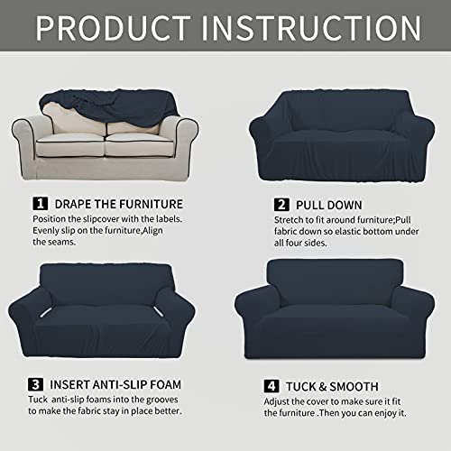 Image of Easy-Going Stretch Oversized Chair Sofa Slipcover 1-Piece Couch Sofa Cover Furniture Protector Soft with Elastic Bottom for Kids Spandex Jacquard Fabric Small Checks Dark Blue
