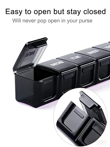 Image of BUG HULL Weekly Pill Organizer Large 2 Packs, Extra Large Travel Pill Organizers, Pill Box 7 Day, Travel Pill Case, Medicine Pill Organizer for Vitamins, Supplements and Medications (Black+White)