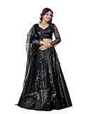 TRENDMALLS Lehenga Choli Damenbluse mit Netzstickerei, für Arbeit, Hochzeit, mit Dupatta, Schwarz , Einheitsgröße