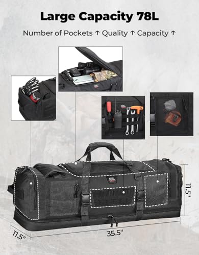 KEMIMOTO Hunting Duffle Bag, 78L large Capacity Travel Gear Bags Tool Range Cases for Long Distance Trips Hiking Hunting Fishing Camping, Multi Pocket Design, Brown Backpackable2