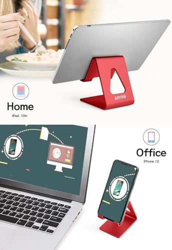 Image of Aoviho Desk Cell Phone Stand, Phone Holder, Aluminum Mobile Phone Cradle Dock for iPhone 14 13 12 pro 11 X Xs max 8 7 6 6s Plus SE 5 5s SE Samsung, All Smart Phones, Red