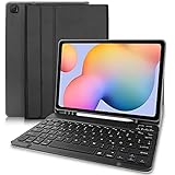 Galaxy Tab S6 Lite Tastaturhülle, Zabatoco Lederhülle mit Abnehmbarer magnetischer Bluetooth-Tastatur im QWERTZ-Layout für Samsung Tab S6 Lite 10,4 Zoll (SM-P610/P615/P613/P619,2020/2022), Schwarz
