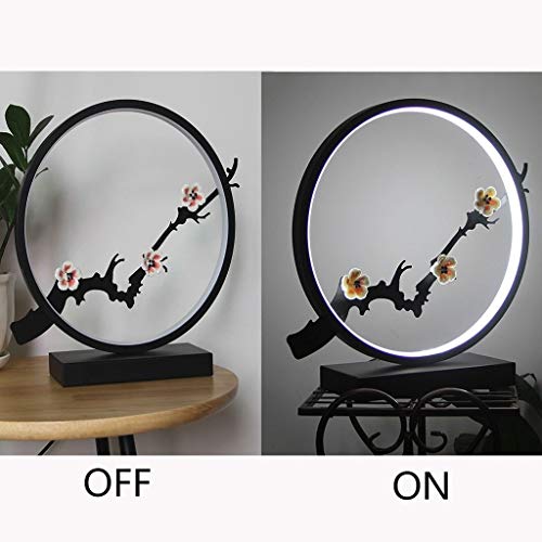 Table Lamp Desk Lamp Light Round Bedside Lamp Art Deco Bedroom Table Lamp Children's Room Ceramic Plum Lamp With Push Button Switch Indoor Lighting Table Desk Reading Lamps (Color : White Light) #TOP6