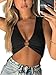 GEZOUR Sexy Crop Tops for Women Deep V Neck Sleeveless Workout Tops Plunge Ring Cleavage Corset Cropped Tank Top (US, Alpha, Large, Regular, Regular, Black)