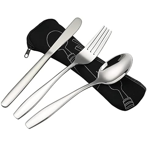 Hokky 1 Person Camping Cutlery Set, Portable Flatware with Carrying Case, 3-Piece Cover