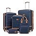COOLIFE Suitcase Set, 5 Piece Luggage Sets with Travel Backpack and Toiletry Bag for Family Travel, TSA Lock 360° Spinner Wheels (Blue/Brown, 5 Piece Set)