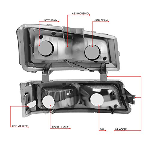 Image of DNA MOTORING HL-LB-CSIL03-CH-CL1 Chrome Housing 3D LED DRL Headlight Bumper Lamp Set Compatible with 03-06 Silverado 1500-3500 / Avalanche 1500 2500