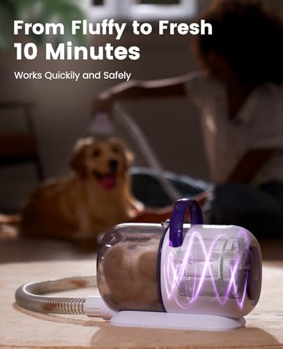 Oneisall Dog Hair Vacuum & Grooming Kit - Low Noise 12kpa Suction for Shedding & Home Cleaning 5