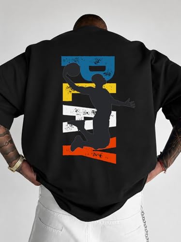 Image of Men's Oversized Round Neck Cotton Printed Gym T-Shirt for Men | Premium Soft Cotton Casual Loose Fit Half Sleeve Plain Tee Shirt
