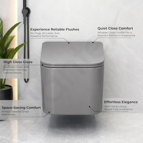 Image of Plantex Rimless Western Toilet /Imported Italica Ceramic Wall Hung Commode Toilet /Washdown Commode with Soft Closing Toilet Seat - P Trap (Square - Matt Light Grey)