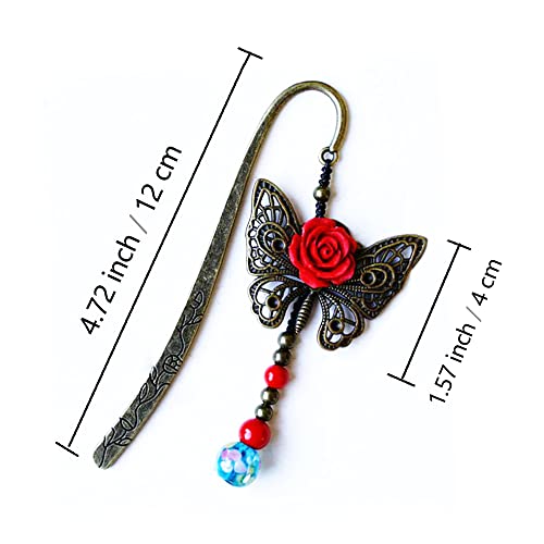 Yiruzwrd Classic Metal Bookmark Rose Flower Butterfly Design Bead Pendant Beading Bookmark #TOP3