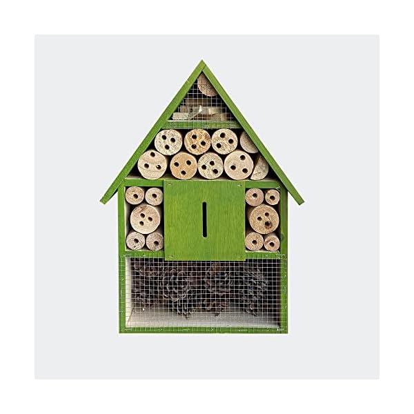 Insektenhotel hängend 285 x 95 x 400 mm, Nisthilfe für verschiedene Insekten in Grün – Bild 3