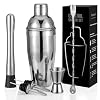 Cocktail Shaker Set, 6-Piece Mixology Bartender Kit Premium Shakers Bartending: Martini Shaker Jigger Mixing Spoon Muddler 2 Pourers Bar Tools Set with Built-in Bartender Strainer for Drink Shaker