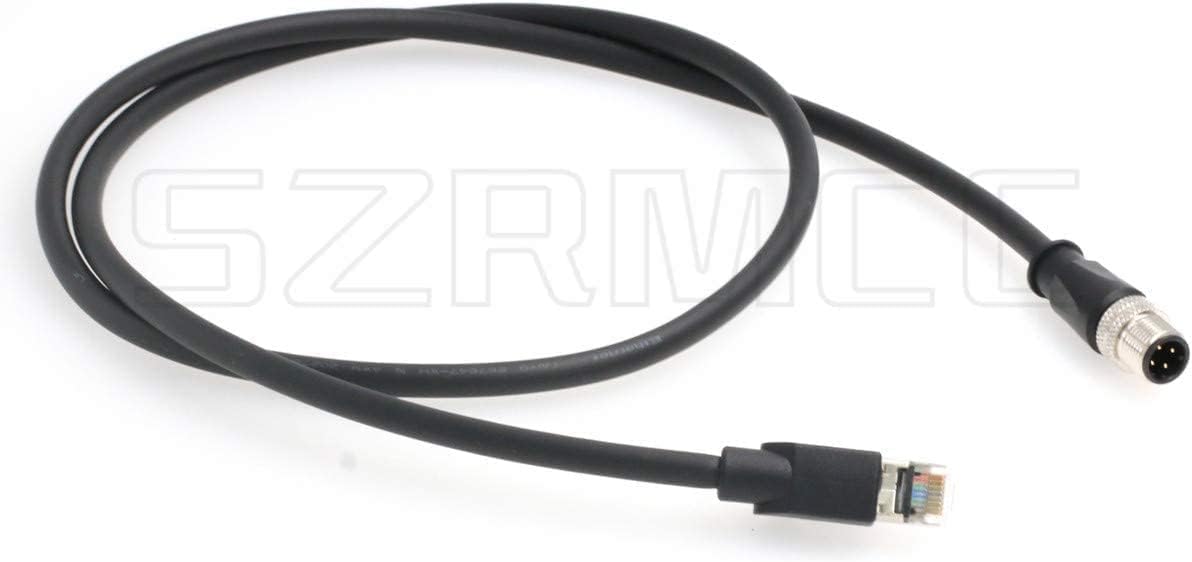 SZRMCC M12 Ethernet-Kabel, D-Code, 4-poliger Stecker auf RJ45-Stecker, High Flex Cat5e, geschirmt, wasserdicht, Netzwerkkabel für Industriekamerasensor (2 m, Schwarz)