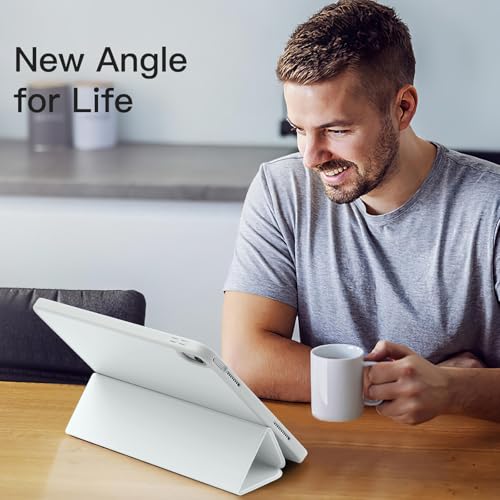 Image of Akkerds Compatible with iPad (A16) 11th Generation Case 11 Inch 2025, for iPad 10th Generation Case 10.9 Inch 2022 with Pencil Holder, Slim Trifold Stand Protective Cover with Soft TPU Back, White