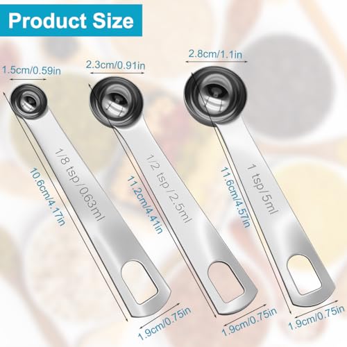 Stainless Steel Measuring Spoons Set, 3 Pack (0.63ml, 2.5ml, 5ml) Includes 1/8 & 1/2 & 1 Tsp, Short Handle Coffee Scoop Spoon for Measurement of Cooking, Baking Ingredients, Spices, Protein Powder