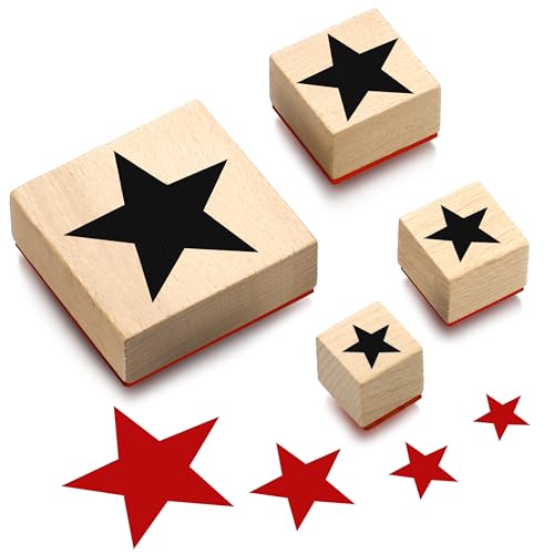 Tinlade 4 Pcs Five-Pointed Star Teacher Rubber Stamp 20/25/35/60 mm 4 Sizes 4th of July Small Rubber Stamp for Grading DIY Wedding Invitations Letters Gifts