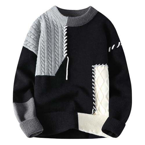 Men's Women's Soft Cable Knitted Crew Neck Unisex Sweater Fashion Colorblock Pullover Y2K Grunge Aesthetic Streetwear