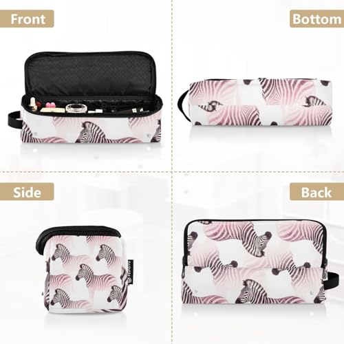 Bolsa de viaje para herramientas de cabello con tapete resistente al calor impermeable para planchas y rizadores de pelo, organizador de viaje para herramientas calientes, estilo con estampado acuarela rosa de cebras miniatura 5