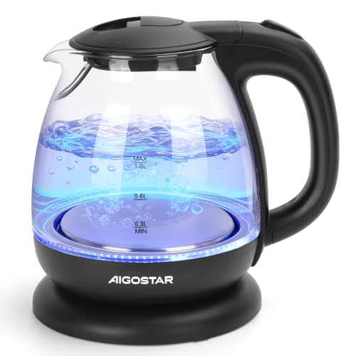 Aigostar Wasserkocher Klein 1L, Borosilikatglas mit LED Beleuchtung 2200W – Ansicht 1