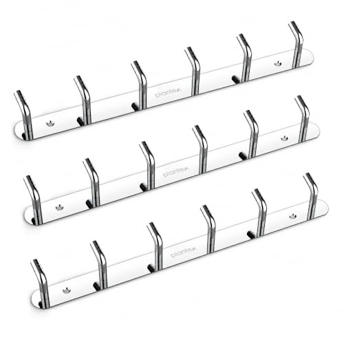 Image of Plantex Wall Hooks for Hanging Cloth /Stainless Steel Towel Hangers /Bathroom Robe Hooks /Door Hangers /Wall Hook Rack /Hook Rail for Hanging Keys - 6 Hooks (Pack of 3, Chrome)