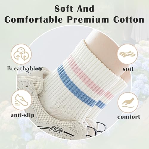 6 Pairs Fashion Striped Crew Socks for Women, Cute Retro Mini Casual Cotton Ankle Socks for All Season3