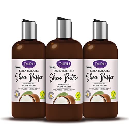 Duru Shower Gel Body Wash with Shea Oil for Women & Men, Moisturizing Liquid Bath Body Soap, Produced with Cold Press Oil Method, Vegan Formula, 0% Paraben, Silicon & Gluten, 16.9 oz - Pack of 3