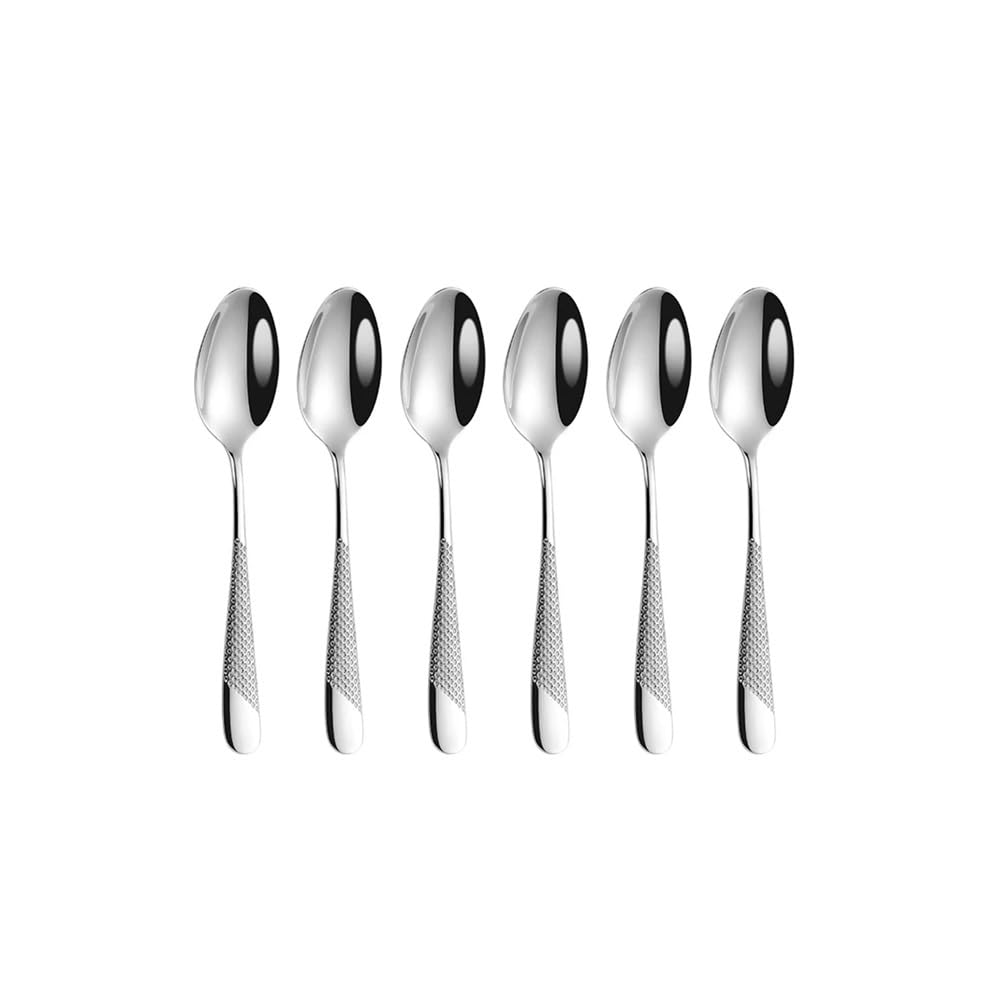 Cucharas de café de acero inoxidable de 5.8 pulgadas, 6 cucharaditas de postre doradas, cucharas de metal plateado, cubiertos pequeños, aptas para lavavajillas (8)