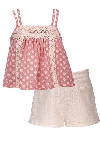Image of Bonnie Jean Girls Size 2T-16 Coral Gauze Top Ivory Lace Short Set