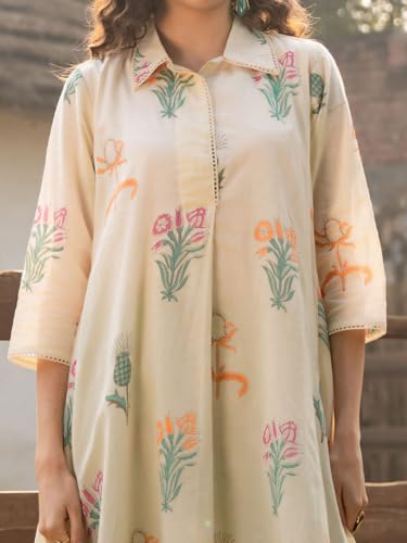 Image of INDO ERA Women's Kurta Set | Pure Cotton Printed A-Line Kurta with Pant | Ethnic Wear for Women | Indian Casual Office Daily