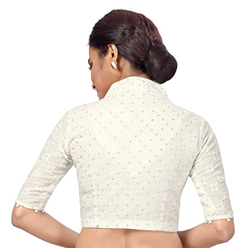 Image of Studio Shringaar Women's Readymade Pure Cotton Saree Blouse with Elbow Length Sleeves