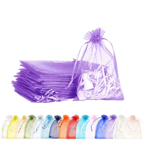 MORAINJAY 100 Pièces Sachet Organza Violet Clair, 9x12cm Pochette Cadeau, Pochette Bijoux Avec Cordon de Serrage, Idéales pour Cadeaux, Bonbons,...