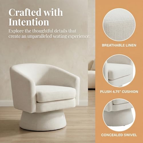 Sillón redondo cómodo beige de tela miniatura 4